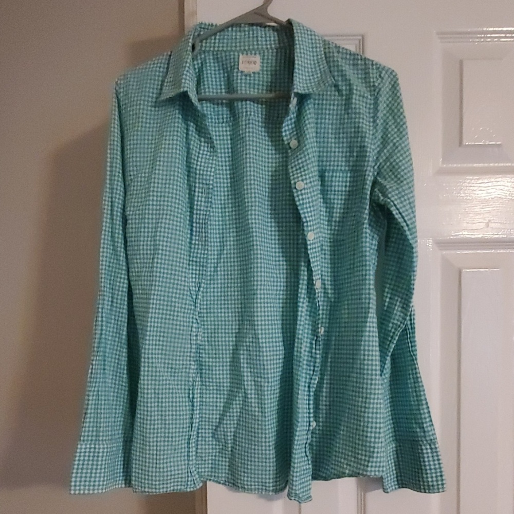J. Crew green and white plaid / checkered shirt